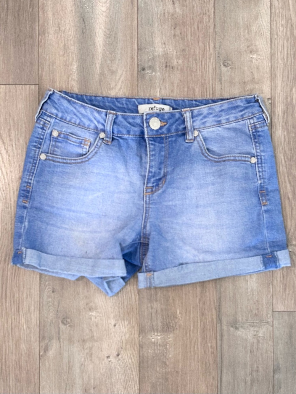 refuge Light Blue Rolled Hem Denim Shorts